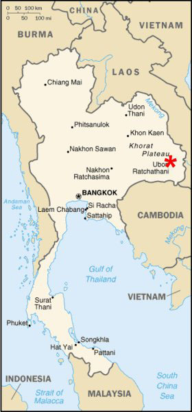 Location of Ubon RTAFB Thailand